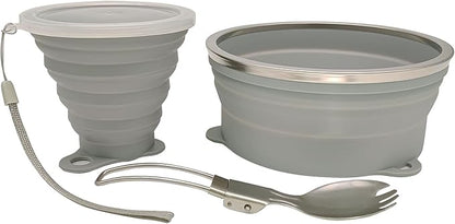 Mess Kit for Camping Silicone Collapsible Bowl Collapsible Cup and Stainless Steel Spoon for Backpacking Outdoor Hiking Traveling and Picnic