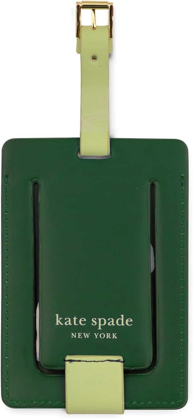 Kate Spade New York Leatherette Luggage Tag with Secure Strap, Colorful Suitcase Identifier for Travel, Monogram Bag Tag ID (R)