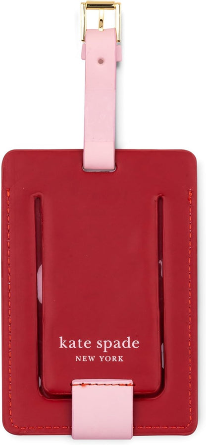 Kate Spade New York Leatherette Luggage Tag with Secure Strap, Colorful Suitcase Identifier for Travel, Monogram Bag Tag ID (M)