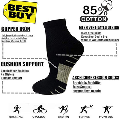 Iseasoo Copper Ankle Compression Socks - Low Cut Arch Support Socks for Men & Women, Running, Nurses, Plantar Fasciitis Socks