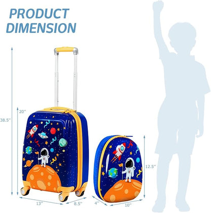 Goplus Kids Luggage Set, 12" & 18" Kids Carry On Luggage Set, Multi-directional Wheels Suitcase, Large Capacity Rolling Trolley Suitcase, Gift for Boys and Girls Toddlers Children Travel