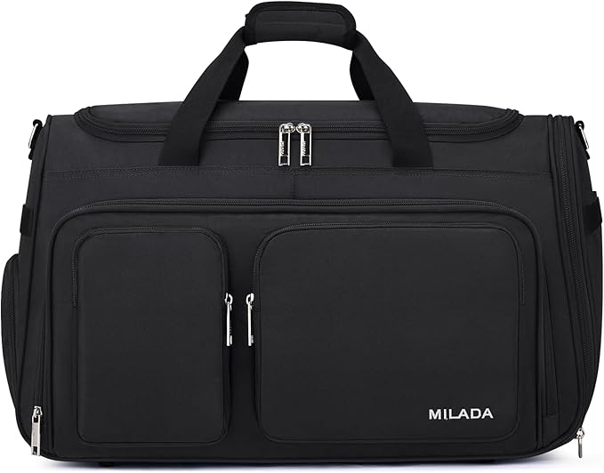 MILADA Carry On Luggage Bags for Travel Large Foldable Duffle Bag for Travel Lightweight Personal Bags for Airplanes Weekend Overnight Bags for Women Mens Travel Bag, Black