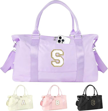 Dance Gym Duffel Bag for Teen Girls, Personalized Initial Travel Weekender Bag,Cute Overnight Carry On Duffle for Women,Sports Travel Cheer Bag,Monogram Christmas Gifts for Tween Preppy(purple-S)