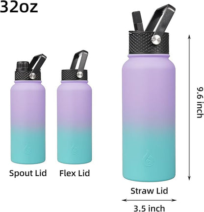 BJPKPK Insulated Water Bottles with Straw Lid, 32oz Metal Large Water Bottle with 3 Lids, Reusable Leak Proof BPA Free Thermos, Stainless Steel Canteen Water Bottle for Sports, Gym & Travel-Oasis