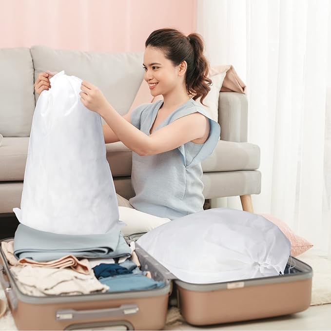 Woanger 40 Pcs Dust Proof Drawstring Purse Storage Bag Breathable Non Woven Fabric Shoe Bag Dust Bags for Handbags Nonwoven Cloth Storage Pouch Cover for Shoe Boots Purse Travel Organizer, White