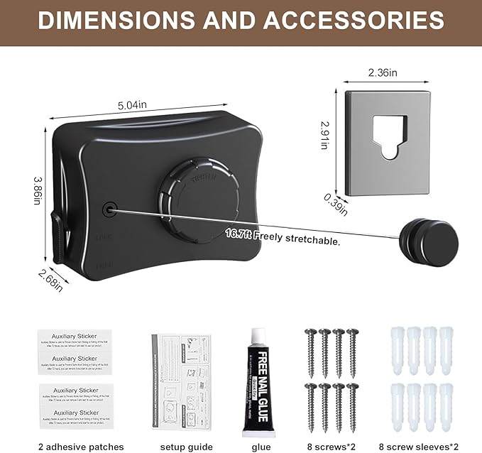 Retractable Clothesline for Outdoor & Indoor Use, 16.73 Ft Heavy Duty Retracting Clothes Line with Single Stainless Steel Rope - Laundry Drying Rack for Bathroom, Outside Areas (Black)