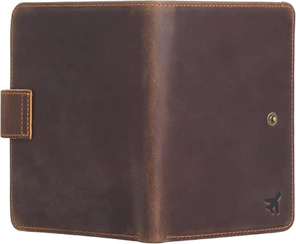 Polare Luxury RFID Blocking Leather Passport Holder Travel Wallet For Men and Women (Dark Brown(Snap Version))