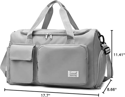 Sports Gym Duffel Bag with Shoes Compartment and Dry Wet Separated Pocket for Men and Women - Overnight Weekender Training Handbag Yoga Bag - Gray