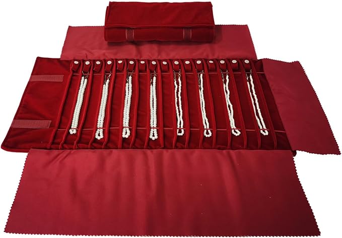 Portable Jewelry Roll Untangled Secure Necklace Travel Storage Bag Displays Holder 16 Chain (Burgundy)
