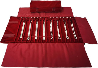 Portable Jewelry Roll Untangled Secure Necklace Travel Storage Bag Displays Holder 16 Chain (Burgundy)