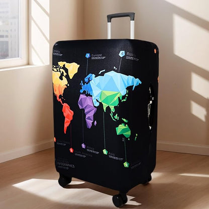 WUJIAONIAO Travel Luggage Cover Baggage Suitcase Cover Protector Skins 18-32 Inch (map, XL (for 29-32 inch luggage))