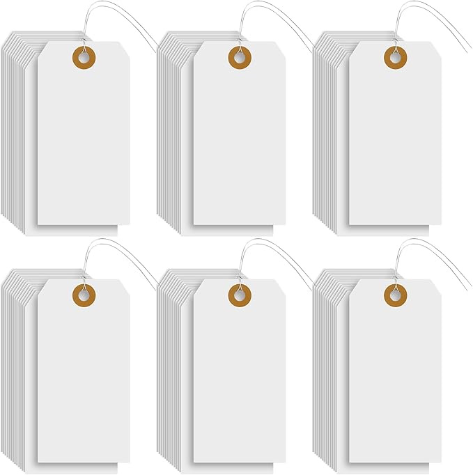 1000 Pcs Blank Manila Shipping Tags with Wire 4 3/4" x 2 3/8" Paper Hang Luggage Price Asset Gift Label Key Tags (White)