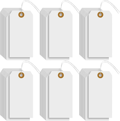 1000 Pcs Blank Manila Shipping Tags with Wire 4 3/4" x 2 3/8" Paper Hang Luggage Price Asset Gift Label Key Tags (White)