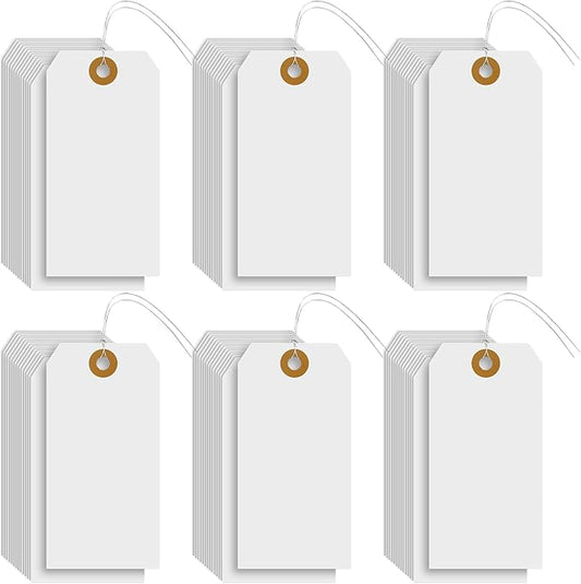 1000 Pcs Blank Manila Shipping Tags with Wire 4 3/4" x 2 3/8" Paper Hang Luggage Price Asset Gift Label Key Tags (White)
