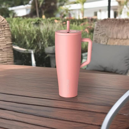 BrüMate Era 40 oz Tumbler with Handle and Straw | 100% Leakproof Insulated Water Bottle Tumbler with Lid and Flexible SoftSip Straw | Made of Stainless Steel | Cup Holder Friendly | 40oz (Guava)
