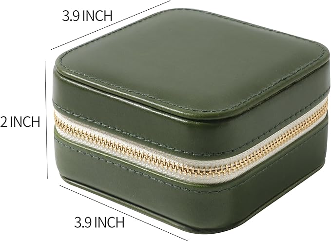 Genuine Leather Travel Jewelry Case Organizer with Mirror for Women, Small Jewelry Box Portable Mini Jewelry Case for Earring, Ring, Necklace, Bracelet（Green）