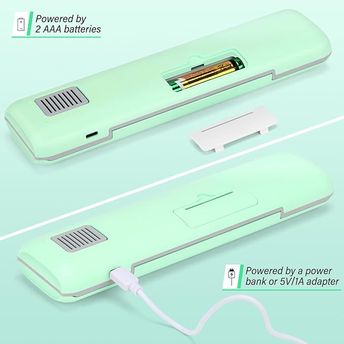YourMate UVC Toothbrush Sanitizer Case Travel Toothbrush Covers Case for Traving or Business Trip Power by AA Battery or USB-C Cord Green