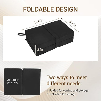 Portable Airplane Seat Cushions 2 Pack, Stadium Seat Cushions 16.8 * 13 * 2 inches with Handle, Foldable Design for Travel and Outdoor Use (Black)