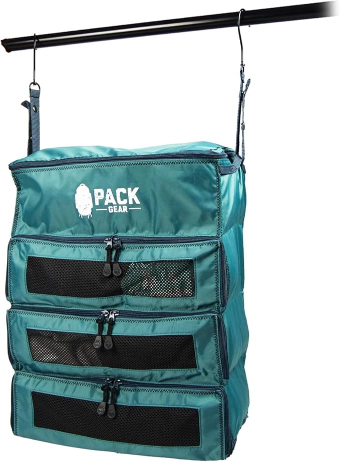 Pack Gear Hanging Carry-On Organizer - Our Fitted Hanging Luggage Organizer Perfectly Fits Any Carry On - Our Packing Cubes For Travel Use Mesh Windows to Make Finding Clothes Easy (Green, M)