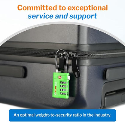 Forge TSA Approved Luggage Locks 4 Digit Combination TSA Travel Locks with TSA008, Open Alert Indicator, Zinc Alloy Body for Luggage, Suitcase, Backpack, and More. Green 4 Locks.