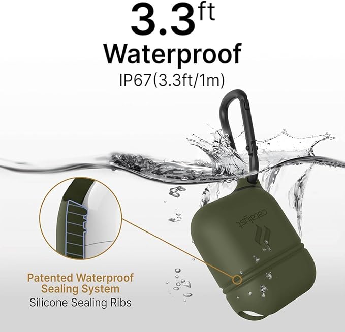 Catalyst Waterproof Case for AirPods 2nd Generation and AirPods 1st Generation - Wireless and USB-C Charging High Drop Protection AirPod Gen 2 and Gen 1 Case with Carabiner, One Piece Design