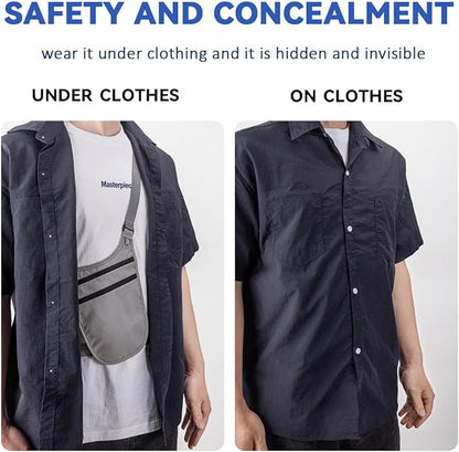 Crossbody Money Belt for Travel Women & Men Hidden, Travel Wallet Pouch - Slim Passport Holde, RFID Blocking Neck Wallet Under Clothes to Protect Cash, Credit Cards and Documents (GRAY)