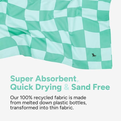 Dock & Bay Beach Towel - Quick Dry, Sand Free - Compact, Lightweight - 100% Recycled - Includes Bag - Check Mate - Large (160x90cm, 63x35)