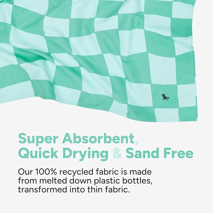 Dock & Bay Beach Towel - Quick Dry, Sand Free - Compact, Lightweight - 100% Recycled - Includes Bag - Check Mate - Extra Large (200x90cm, 78x35)