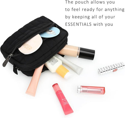 E-Tree Makeup Bag, Quilted Cosmetic Bag for Women, Puffer Make up Pouch for Purse,Travel Toiletry Organizer Case Black