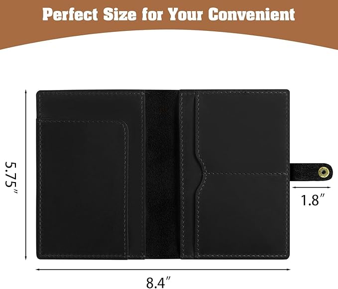 Jack&Chris Genuine Leather Passport Holder For Travel, RFID Blocking Handmade Passport Holder with Card Case Organized & Safe, Quality Travel Essentials for Women and Men for Gifting, Black