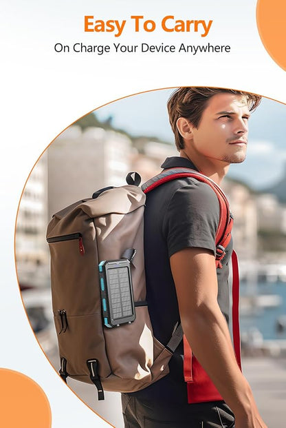 Power Bank 38800mAh Solar Portable Charger with USB-C 5V/2.4A Fast Charging Compatible with iPhone, with 2 LED Flashlights and IPX5 Waterproof External Backup Battery Pack Perfect for Camping, Hiking