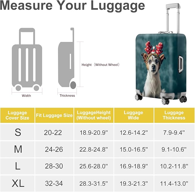 ANNA QUEEN Christmas Dog Luggage Cover, Cute Puppy with Reindeer Antlers Suitcase Protector, Washable Stretchable Travel Sleeve for 24-26 Inch Luggage