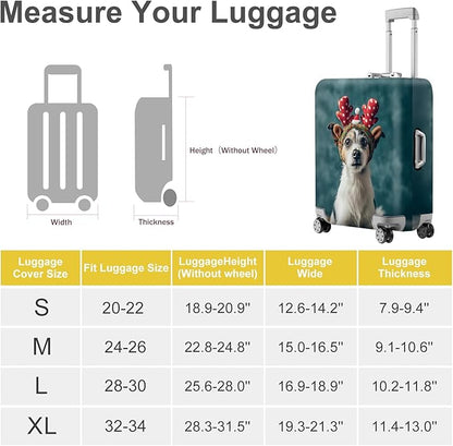 ANNA QUEEN Christmas Dog Luggage Cover, Cute Puppy with Reindeer Antlers Suitcase Protector, Washable Stretchable Travel Sleeve for 24-26 Inch Luggage