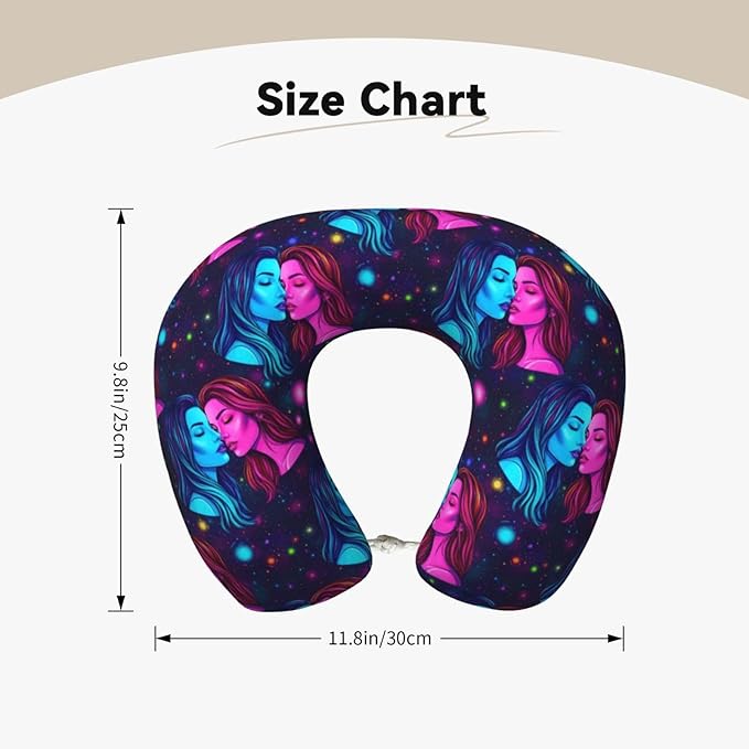 Travel Neck Pillows for Sleeping Rest Car Airplanes Lesbian LGBTQ Girl Pride Love Rainbow, Memory Foam with Removable Breathable Zipper Cover Washable for Men Women