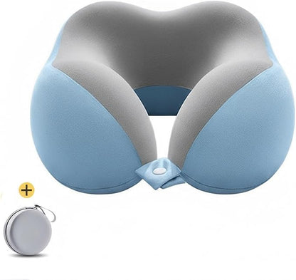 Ergonomic U-Shaped Memory Foam Neck Pillow for Travel & Office with Carry Pouch, Provides Neck Support for Airplane, Train, Anti-Sideturn Sleep (Blue)