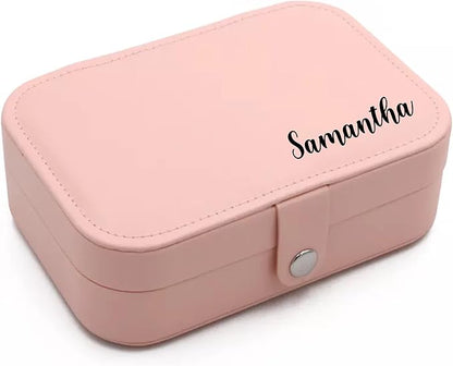 Personalized Jewelry Boxes For Women. PU Leather Travel Jewellery Box - Jewels Storage Box For Earring, Ring, Necklace. Bridesmaid Gifts. Jewelry Case, Birthday Gifts For Women (Pink With Name)