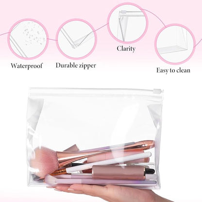 100pcs Small Clear Makeup Bag 7.9"× 5.9"× 2" Reusable Plastic Zipper Pouches Mini Clear Zipper Pouch Travel Plastic Cosmetic Organizer Transparent Waterproof for Toiletries Swimsuit Bikini Bathing