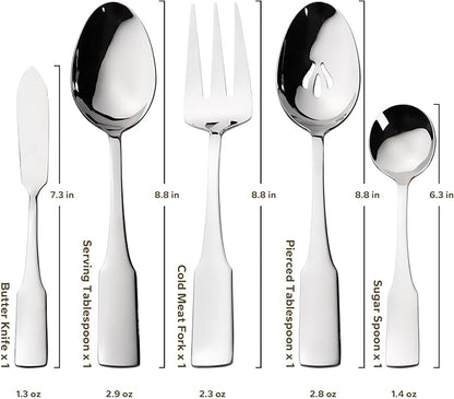 Alata Kate 45-Piece Silverware With Utensil-Serving Set, Service for 8, Stainless Steel Flatware, Mirror Polished Cutlery, Dishwasher Safe