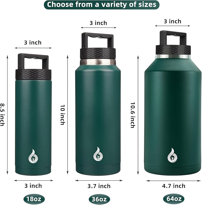 BJPKPK Insulated Water Bottles, Dishwasher Safe 36 oz Water Bottle with Handle, Leakproof BPA Free Thermal Flasks, Stainless Steel Jug for Sports, Army Green