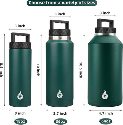 BJPKPK Insulated Water Bottles, Dishwasher Safe 36 oz Water Bottle with Handle, Leakproof BPA Free Thermal Flasks, Stainless Steel Jug for Sports, Army Green