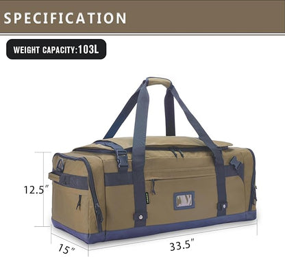 Large Duffle Bag for Travel - Men & Women, Foldable Gym Duffle Backpack, Heavy Duty Tactical Military Canvas Duffel Bags, Extra Big Carry On with Shoe Pockets, Waterproof (80L/103L)