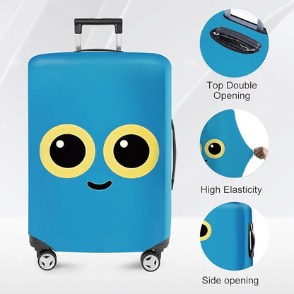 ANNA QUEEN Cute Emoticons Blue Luggage Cover Washable Suitcase Protector Suitcase Cover Anti-Scratch,Stretchable Fit for 18-32Inch Luggage,Travel Bag Cover L(fits 26-28Inch suitcase)