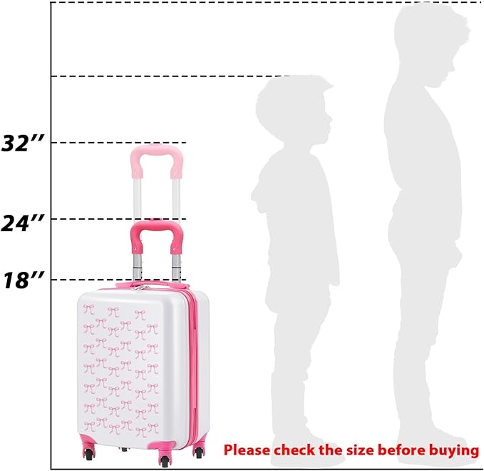 Redbaker 6 Pcs Kids Luggage Set 17 Inch Kids Rolling Luggage Double Pattern Suitcase for Girls Boys School Gift(Pink, 17 Inch, Bow Style)