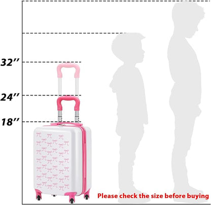Redbaker 6 Pcs Kids Luggage Set 17 Inch Kids Rolling Luggage Double Pattern Suitcase for Girls Boys School Gift(Pink, 17 Inch, Bow Style)