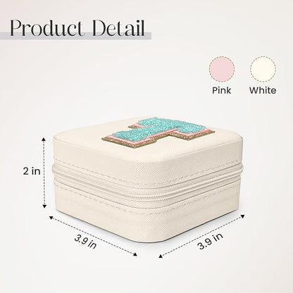 SANDJEST Personalized Jewelry Box, White Travel Jewelry Box with Initial T, Small Monogrammed Jewelry Case Organizer for Girls Women Teen Kids, Mini Travel Essentials Gifts for Birthday Christmas