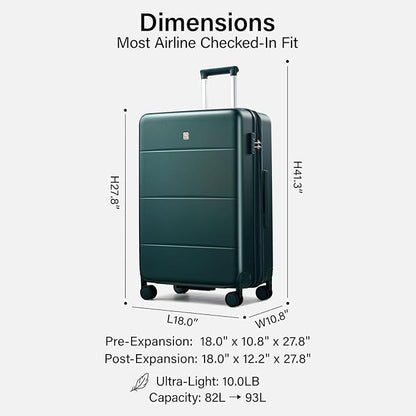 Hanke Expandable 26 Inch Luggage with Spinner Wheels, Hardside Large Suitcase, All-PC Hard Shell Travel Luggage, TSA Lock, Lightweight Durable Checked-Medium (Blackish Green, 93L)