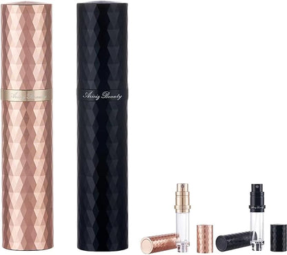 Travel Refillable Perfume Atomizer 0.17fl.oz/5ml. Cologne Pocket Recyclable Portable Sprayer Bottle. Mini Scent Pump Case Dispenser Perfume Container (ROSE+BLACK)