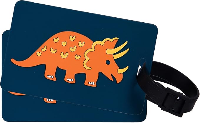 Wildkin Kids Luggage Tags – Set of 2, Durable Bag Tags w/Info Card for Suitcases & Backpacks - Jurassic Dinosaurs