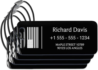 Personalized Luggage Tags for Suitcases 4 Pack - Stainless Steel Custom Luggage Tags for Backpacks & Bags, Sturdy, Waterproof & Heavy Duty (Black / 3" x 1.25")