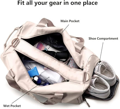 MABROUC Duffle Bag For Women, Sports Duffel Bag for Gym with Wet Pocket & Shoe Compartment, Overnight Weekender Travel Bag